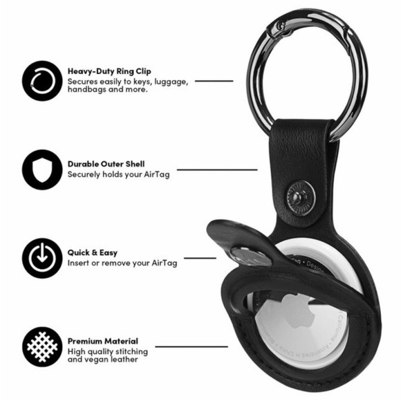 Apple AirTag Leather Key Ring Protective Holder With Carabiner Style Ring - Picture 3 of 3